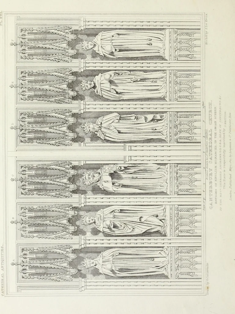 An illustration from The history and antiquities of the metropolitical church of Canterbury; illustrated by a series of engravings of views, elevations, plans, and details of the architecture of that edifice: with biographical anecdotes of the archbishops, etc, 1836, leaf 79