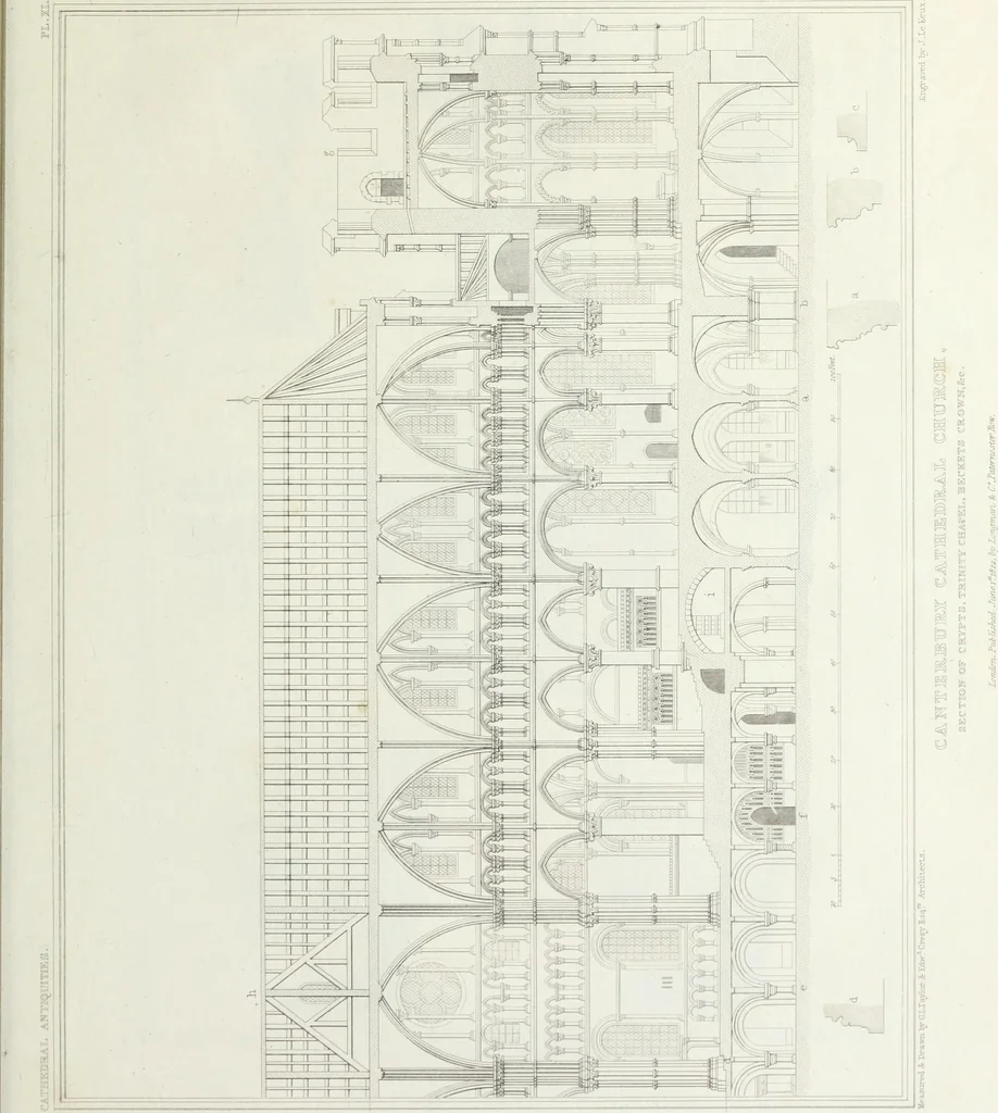 An illustration from The history and antiquities of the metropolitical church of Canterbury; illustrated by a series of engravings of views, elevations, plans, and details of the architecture of that edifice: with biographical anecdotes of the archbishops, etc, 1836, leaf 84