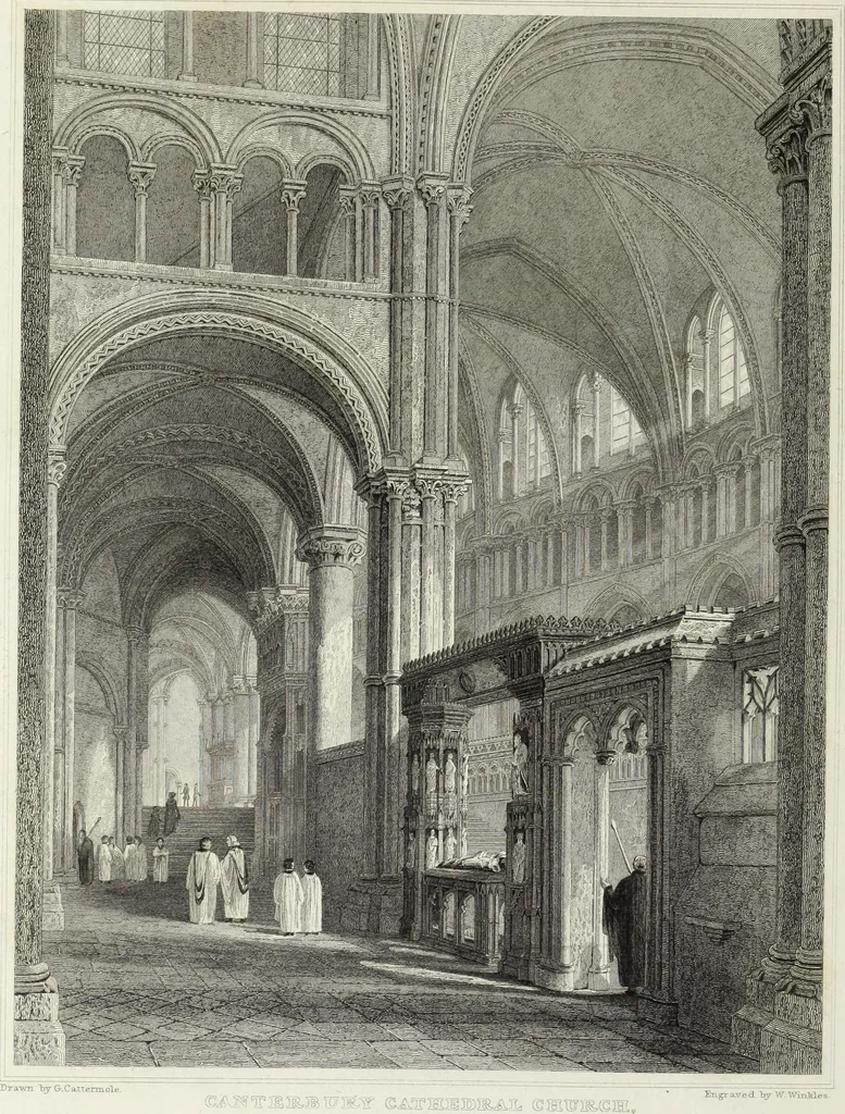 An illustration from The history and antiquities of the metropolitical church of Canterbury; illustrated by a series of engravings of views, elevations, plans, and details of the architecture of that edifice: with biographical anecdotes of the archbishops, etc, 1836, leaf 89