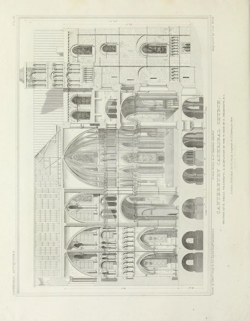 An illustration from The history and antiquities of the metropolitical church of Canterbury; illustrated by a series of engravings of views, elevations, plans, and details of the architecture of that edifice: with biographical anecdotes of the archbishops, etc, 1836, leaf 91