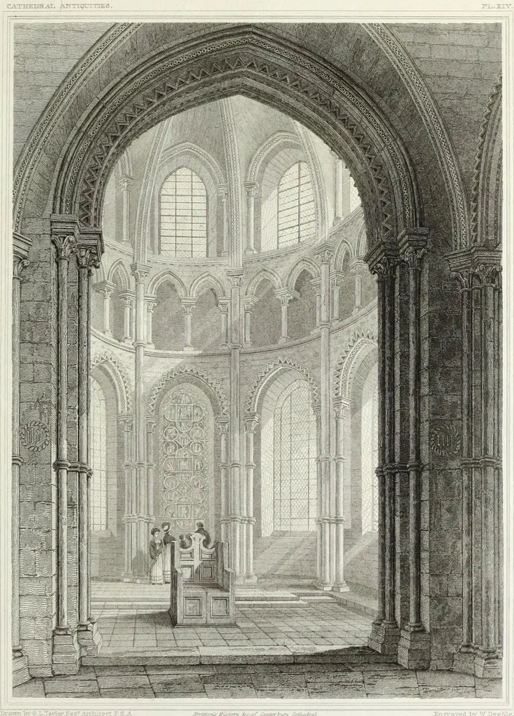 An illustration from The history and antiquities of the metropolitical church of Canterbury; illustrated by a series of engravings of views, elevations, plans, and details of the architecture of that edifice: with biographical anecdotes of the archbishops, etc, 1836, leaf 98