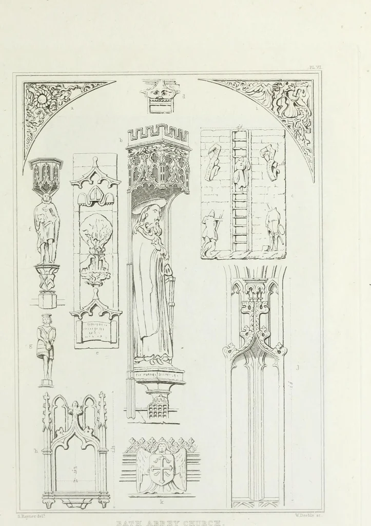 An illustration from The history and antiquities of Bath Abbey Church: including biographical anecdotes of the most distinguished persons interred in that edifice; with an essay on epitaphs, in which its principal monumental inscriptions are recorded. Illustrated by a series of engravings .., 1825, leaf 190