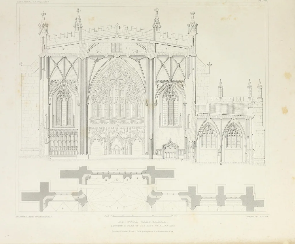 An illustration from The history and antiquities of the abbey and cathedral church of Bristol : illustrated by a series of engravings of views, elevations, plans, and details of that edifice : with biographical anecdotes of eminent persons connected with the establishment, 1836, leaf 100