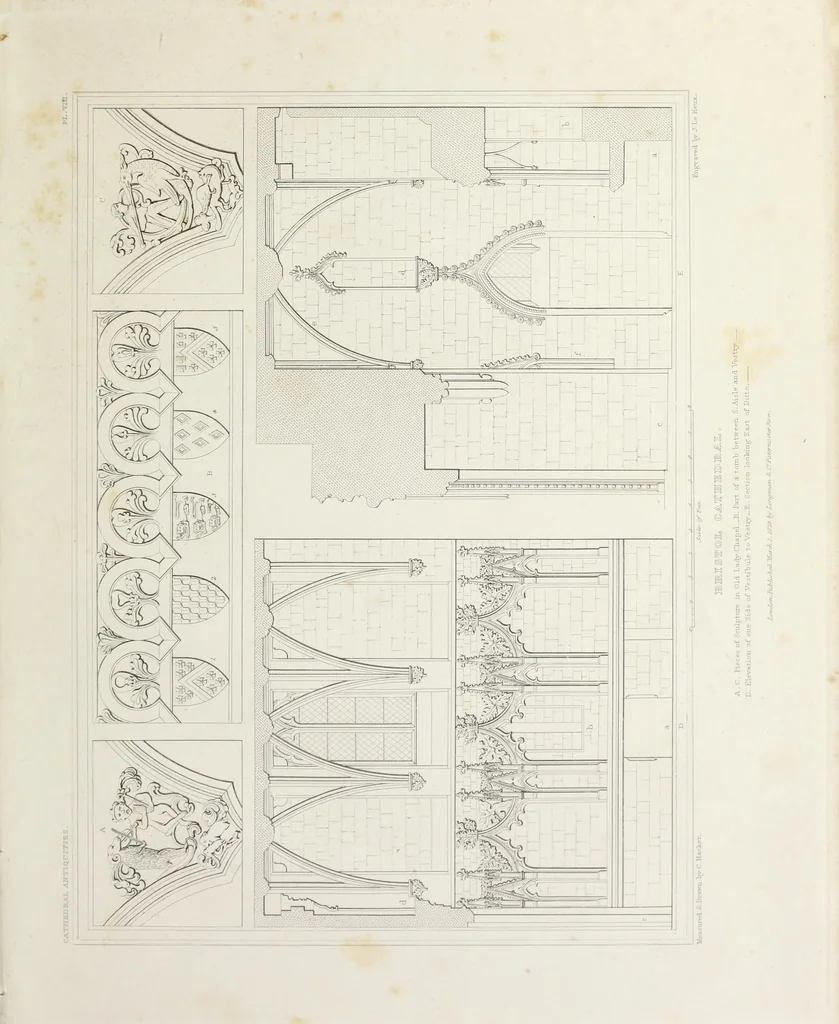 An illustration from The history and antiquities of the abbey and cathedral church of Bristol : illustrated by a series of engravings of views, elevations, plans, and details of that edifice : with biographical anecdotes of eminent persons connected with the establishment, 1836, leaf 102