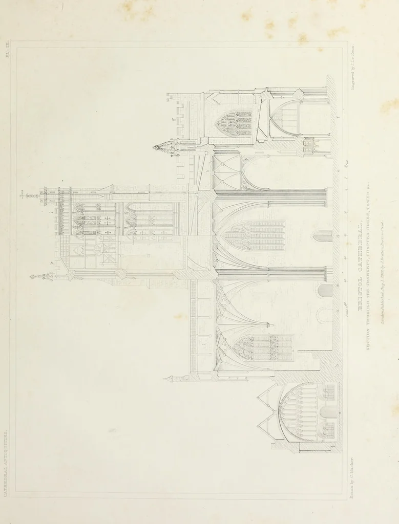 An illustration from The history and antiquities of the abbey and cathedral church of Bristol : illustrated by a series of engravings of views, elevations, plans, and details of that edifice : with biographical anecdotes of eminent persons connected with the establishment, 1836, leaf 104