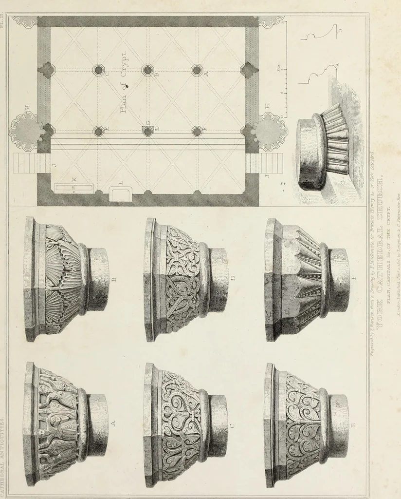 An illustration from The history and antiquities of the metropolitical church of York : illustrated by a series of engravings of views, elevations, plans and details of the architecture of that edifice : with biographical anecdotes of the archbishops, 1836, leaf 104