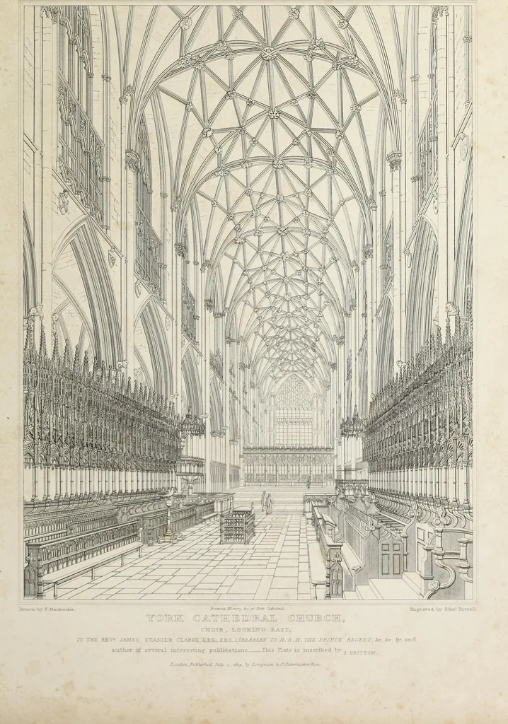 An illustration from The history and antiquities of the metropolitical church of York : illustrated by a series of engravings of views, elevations, plans and details of the architecture of that edifice : with biographical anecdotes of the archbishops, 1836, leaf 144