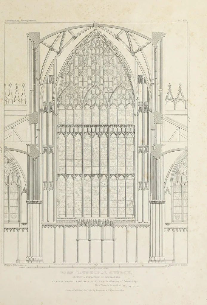 An illustration from The history and antiquities of the metropolitical church of York : illustrated by a series of engravings of views, elevations, plans and details of the architecture of that edifice : with biographical anecdotes of the archbishops, 1836, leaf 148