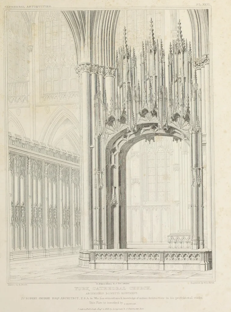 An illustration from The history and antiquities of the metropolitical church of York : illustrated by a series of engravings of views, elevations, plans and details of the architecture of that edifice : with biographical anecdotes of the archbishops, 1836, leaf 150