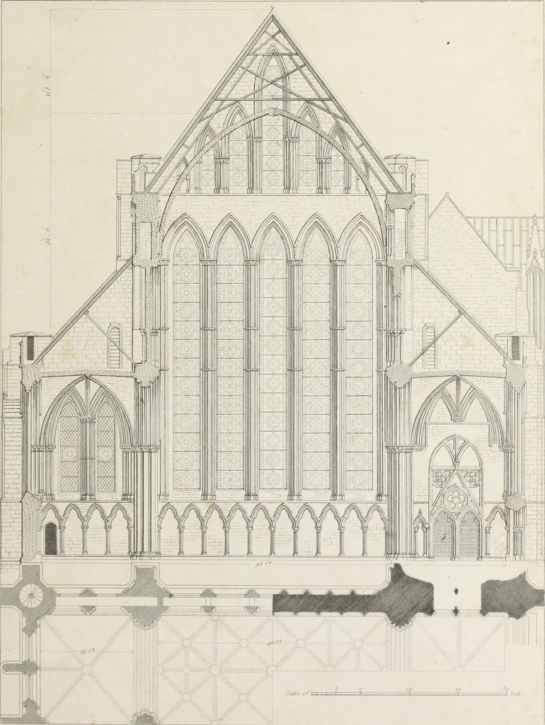 An illustration from The history and antiquities of the metropolitical church of York : illustrated by a series of engravings of views, elevations, plans and details of the architecture of that edifice : with biographical anecdotes of the archbishops, 1836, leaf 154