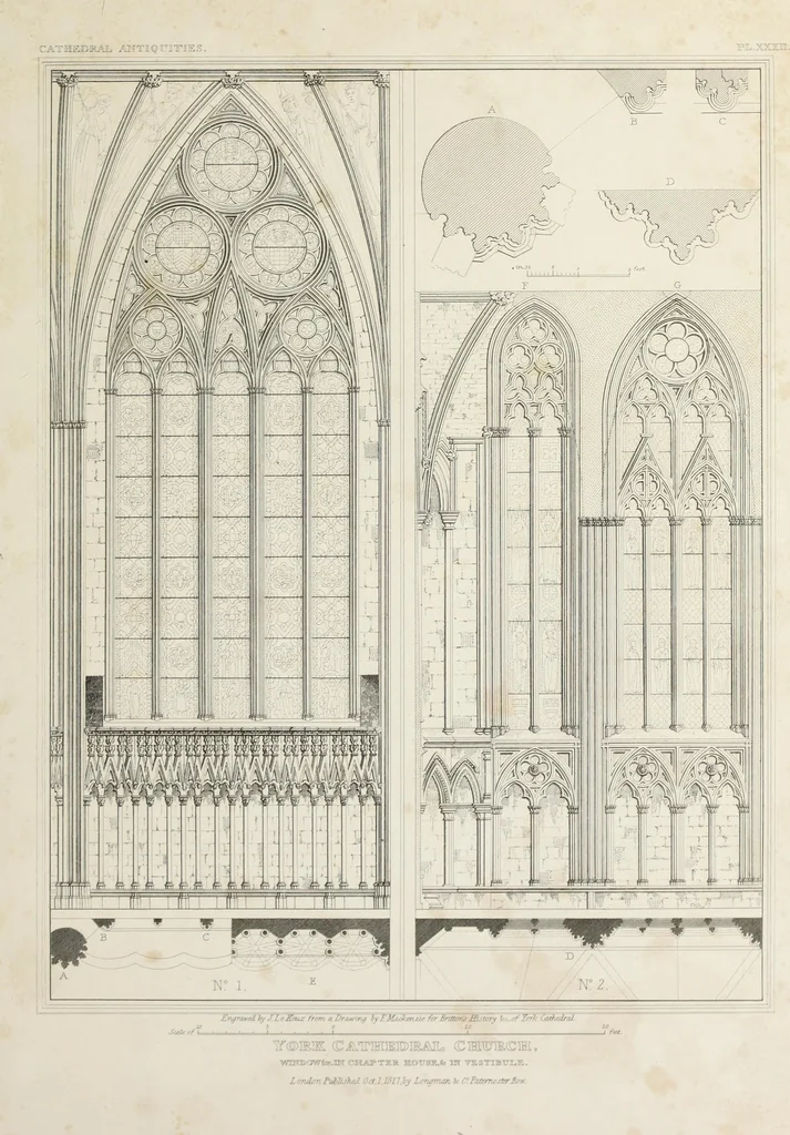 An illustration from The history and antiquities of the metropolitical church of York : illustrated by a series of engravings of views, elevations, plans and details of the architecture of that edifice : with biographical anecdotes of the archbishops, 1836, leaf 160