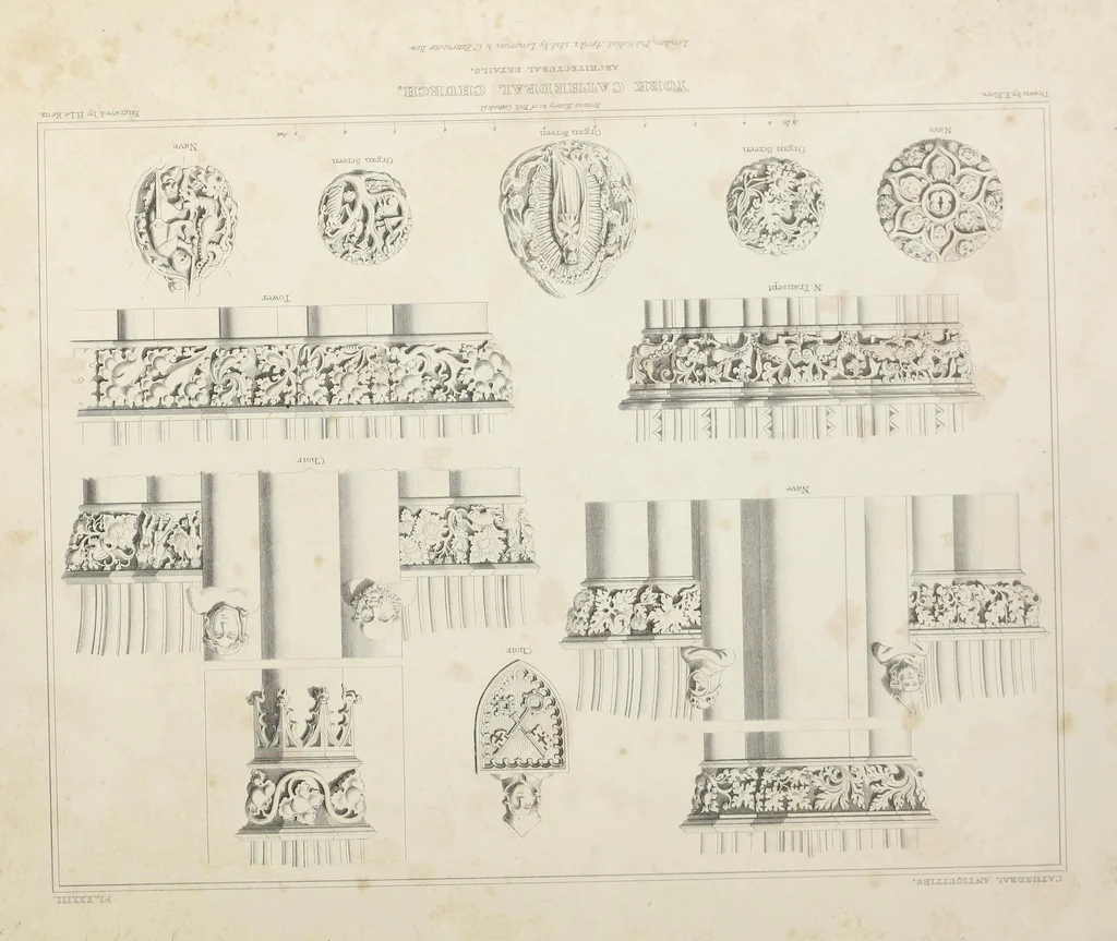 An illustration from The history and antiquities of the metropolitical church of York : illustrated by a series of engravings of views, elevations, plans and details of the architecture of that edifice : with biographical anecdotes of the archbishops, 1836, leaf 162