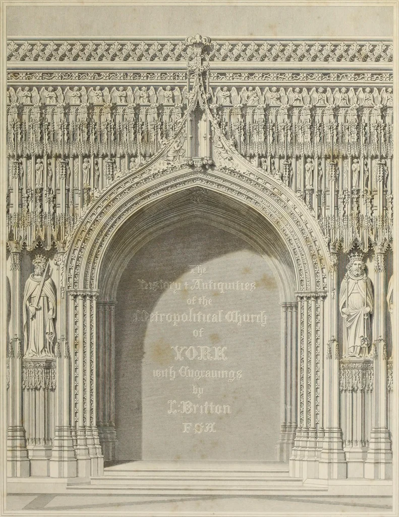 An illustration from The history and antiquities of the metropolitical church of York : illustrated by a series of engravings of views, elevations, plans and details of the architecture of that edifice : with biographical anecdotes of the archbishops, 1836, leaf 4