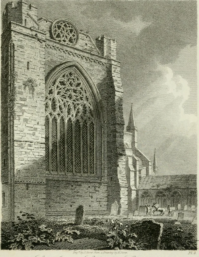 An illustration from History and antiquities of the cathedral churches of Great Britain : illustrated with a series of highly-finished engravings, exhibiting general and particular views, ground plans, and all the architectural features and ornaments in the various styles of building used in our ecclesiastical edifices, 1814, leaf 100