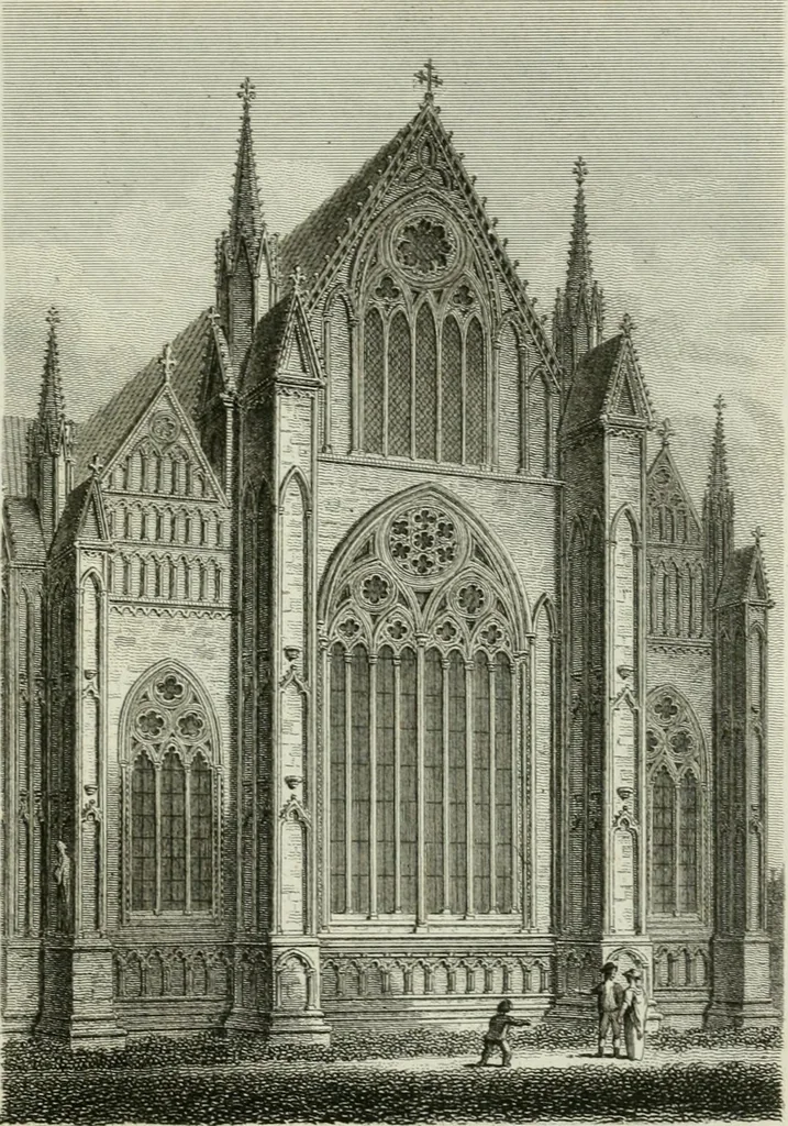 An illustration from History and antiquities of the cathedral churches of Great Britain : illustrated with a series of highly-finished engravings, exhibiting general and particular views, ground plans, and all the architectural features and ornaments in the various styles of building used in our ecclesiastical edifices, 1814, leaf 132