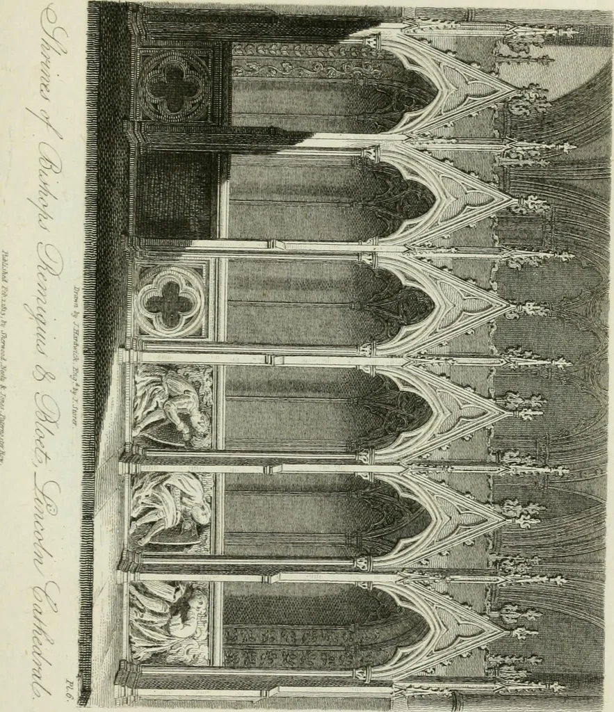An illustration from History and antiquities of the cathedral churches of Great Britain : illustrated with a series of highly-finished engravings, exhibiting general and particular views, ground plans, and all the architectural features and ornaments in the various styles of building used in our ecclesiastical edifices, 1814, leaf 138