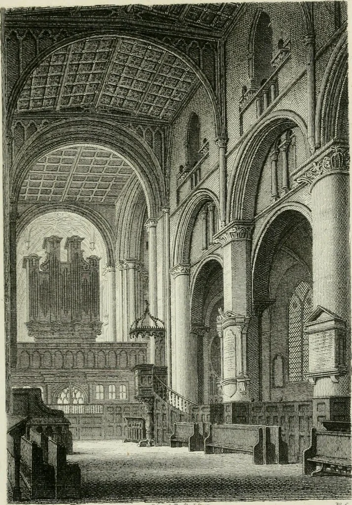 An illustration from History and antiquities of the cathedral churches of Great Britain : illustrated with a series of highly-finished engravings, exhibiting general and particular views, ground plans, and all the architectural features and ornaments in the various styles of building used in our ecclesiastical edifices, 1814, leaf 174