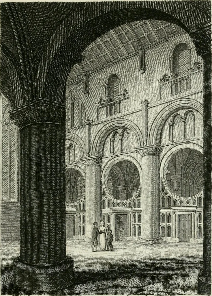 An illustration from History and antiquities of the cathedral churches of Great Britain : illustrated with a series of highly-finished engravings, exhibiting general and particular views, ground plans, and all the architectural features and ornaments in the various styles of building used in our ecclesiastical edifices, 1814, leaf 176