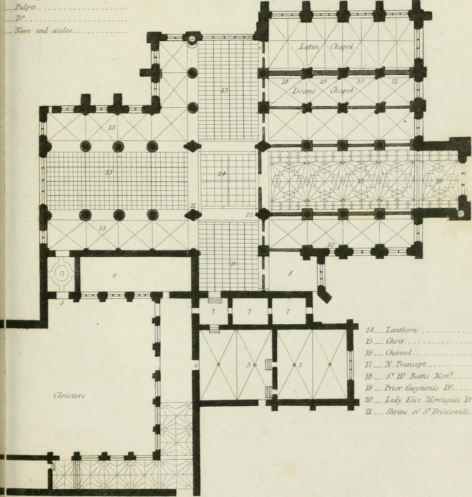 An illustration from History and antiquities of the cathedral churches of Great Britain : illustrated with a series of highly-finished engravings, exhibiting general and particular views, ground plans, and all the architectural features and ornaments in the various styles of building used in our ecclesiastical edifices, 1814, leaf 180