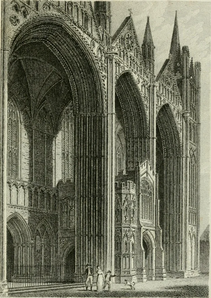 An illustration from History and antiquities of the cathedral churches of Great Britain : illustrated with a series of highly-finished engravings, exhibiting general and particular views, ground plans, and all the architectural features and ornaments in the various styles of building used in our ecclesiastical edifices, 1814, leaf 198