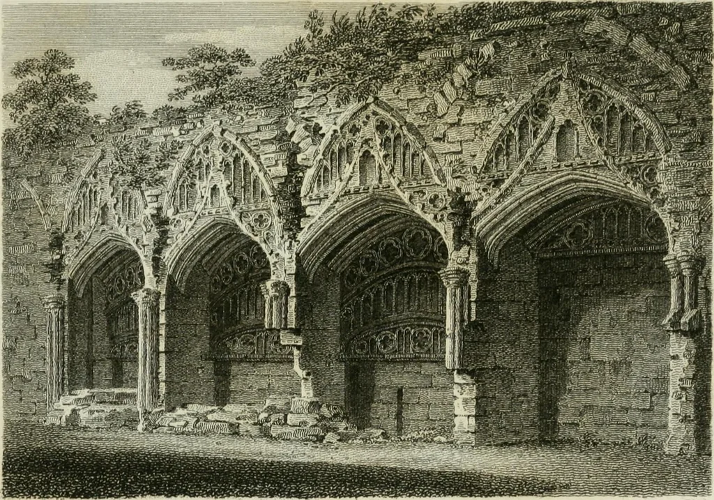 An illustration from History and antiquities of the cathedral churches of Great Britain : illustrated with a series of highly-finished engravings, exhibiting general and particular views, ground plans, and all the architectural features and ornaments in the various styles of building used in our ecclesiastical edifices, 1814, leaf 208