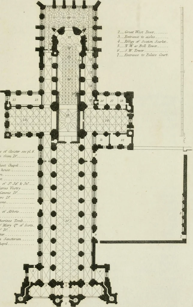 An illustration from History and antiquities of the cathedral churches of Great Britain : illustrated with a series of highly-finished engravings, exhibiting general and particular views, ground plans, and all the architectural features and ornaments in the various styles of building used in our ecclesiastical edifices, 1814, leaf 214