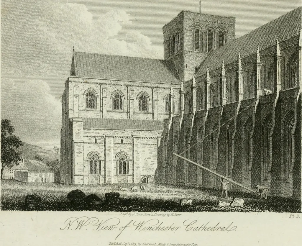 An illustration from History and antiquities of the cathedral churches of Great Britain : illustrated with a series of highly-finished engravings, exhibiting general and particular views, ground plans, and all the architectural features and ornaments in the various styles of building used in our ecclesiastical edifices, 1814, leaf 236