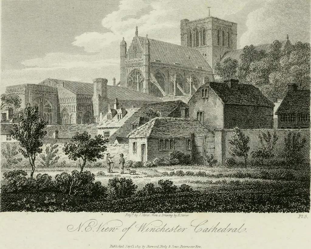 An illustration from History and antiquities of the cathedral churches of Great Britain : illustrated with a series of highly-finished engravings, exhibiting general and particular views, ground plans, and all the architectural features and ornaments in the various styles of building used in our ecclesiastical edifices, 1814, leaf 240