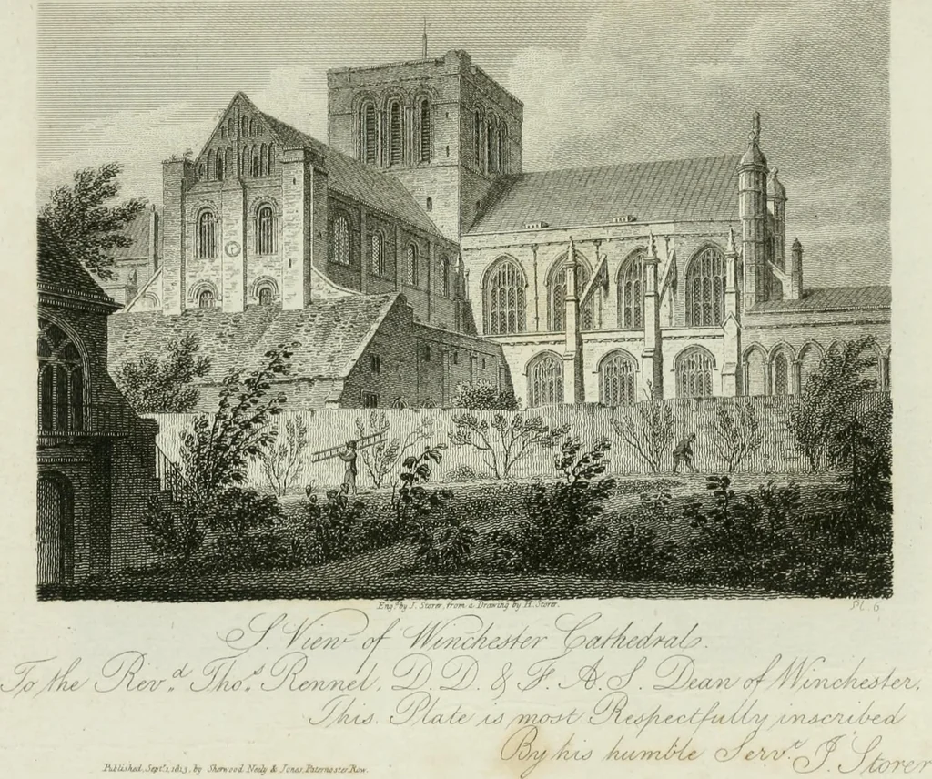 An illustration from History and antiquities of the cathedral churches of Great Britain : illustrated with a series of highly-finished engravings, exhibiting general and particular views, ground plans, and all the architectural features and ornaments in the various styles of building used in our ecclesiastical edifices, 1814, leaf 242
