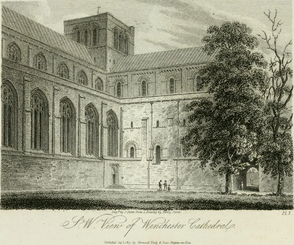 An illustration from History and antiquities of the cathedral churches of Great Britain : illustrated with a series of highly-finished engravings, exhibiting general and particular views, ground plans, and all the architectural features and ornaments in the various styles of building used in our ecclesiastical edifices, 1814, leaf 244