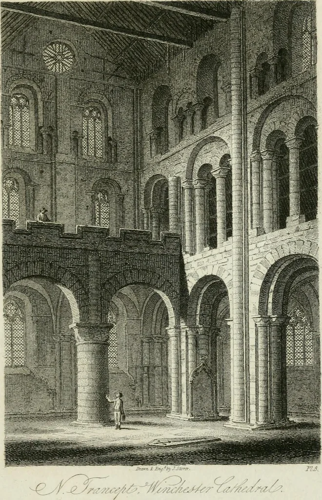 An illustration from History and antiquities of the cathedral churches of Great Britain : illustrated with a series of highly-finished engravings, exhibiting general and particular views, ground plans, and all the architectural features and ornaments in the various styles of building used in our ecclesiastical edifices, 1814, leaf 246