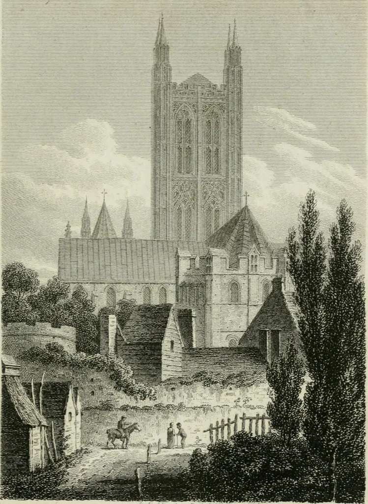 An illustration from History and antiquities of the cathedral churches of Great Britain : illustrated with a series of highly-finished engravings, exhibiting general and particular views, ground plans, and all the architectural features and ornaments in the various styles of building used in our ecclesiastical edifices, 1814, leaf 44