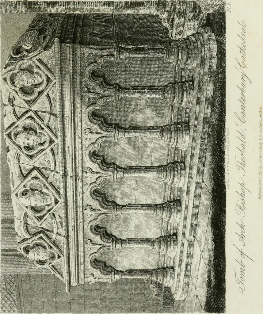 An illustration from History and antiquities of the cathedral churches of Great Britain : illustrated with a series of highly-finished engravings, exhibiting general and particular views, ground plans, and all the architectural features and ornaments in the various styles of building used in our ecclesiastical edifices, 1814, leaf 46