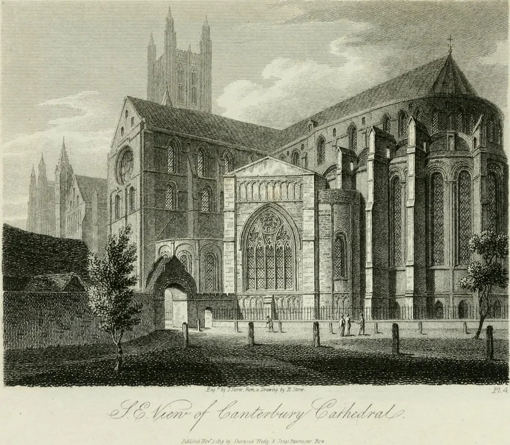 An illustration from History and antiquities of the cathedral churches of Great Britain : illustrated with a series of highly-finished engravings, exhibiting general and particular views, ground plans, and all the architectural features and ornaments in the various styles of building used in our ecclesiastical edifices, 1814, leaf 50