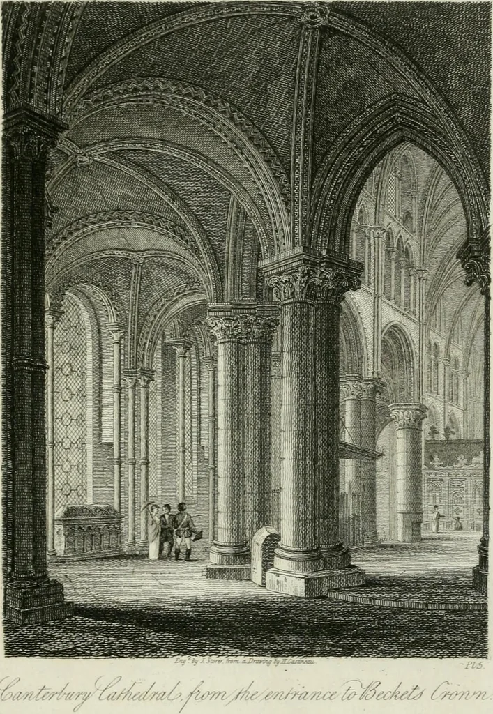 An illustration from History and antiquities of the cathedral churches of Great Britain : illustrated with a series of highly-finished engravings, exhibiting general and particular views, ground plans, and all the architectural features and ornaments in the various styles of building used in our ecclesiastical edifices, 1814, leaf 52