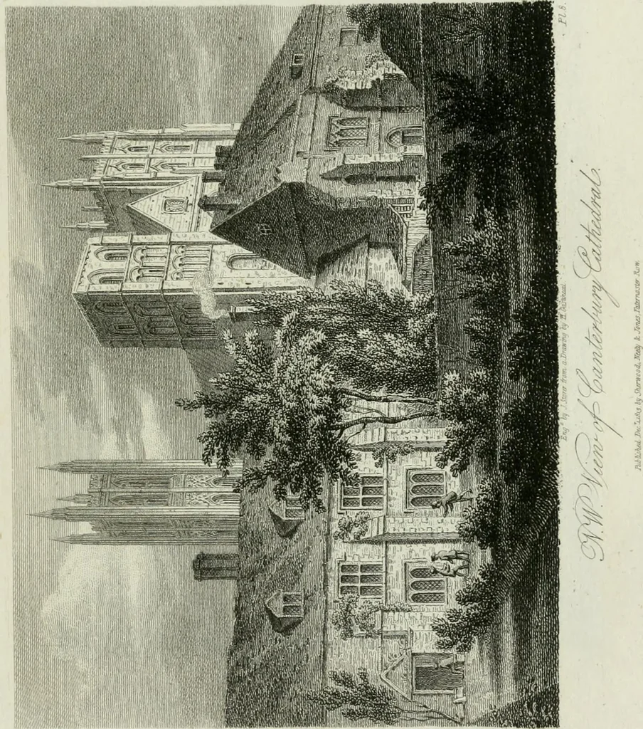 An illustration from History and antiquities of the cathedral churches of Great Britain : illustrated with a series of highly-finished engravings, exhibiting general and particular views, ground plans, and all the architectural features and ornaments in the various styles of building used in our ecclesiastical edifices, 1814, leaf 58