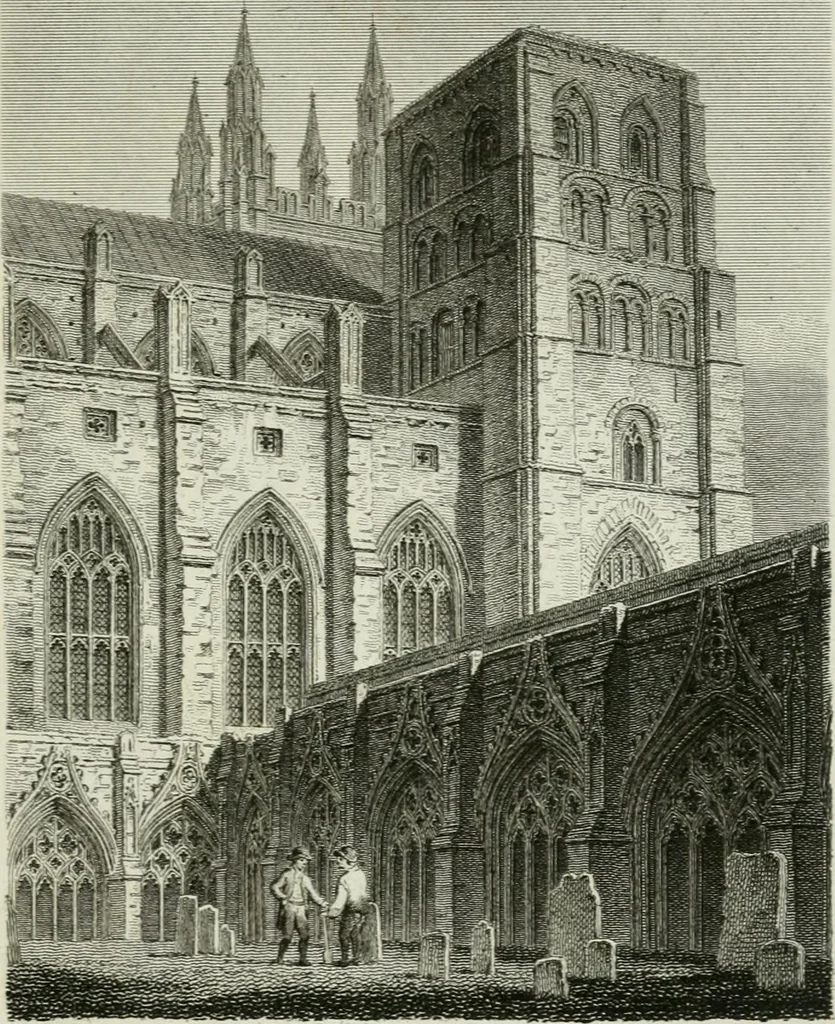 An illustration from History and antiquities of the cathedral churches of Great Britain : illustrated with a series of highly-finished engravings, exhibiting general and particular views, ground plans, and all the architectural features and ornaments in the various styles of building used in our ecclesiastical edifices, 1814, leaf 60