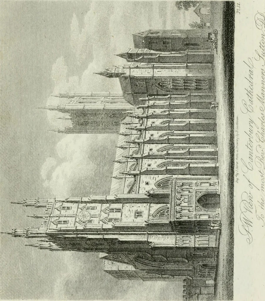 An illustration from History and antiquities of the cathedral churches of Great Britain : illustrated with a series of highly-finished engravings, exhibiting general and particular views, ground plans, and all the architectural features and ornaments in the various styles of building used in our ecclesiastical edifices, 1814, leaf 66