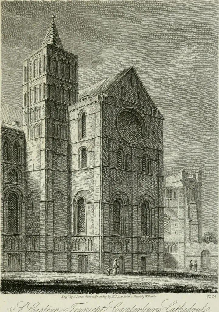 An illustration from History and antiquities of the cathedral churches of Great Britain : illustrated with a series of highly-finished engravings, exhibiting general and particular views, ground plans, and all the architectural features and ornaments in the various styles of building used in our ecclesiastical edifices, 1814, leaf 68