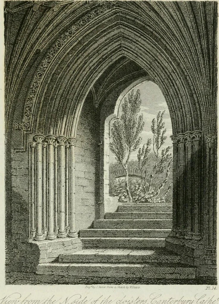 An illustration from History and antiquities of the cathedral churches of Great Britain : illustrated with a series of highly-finished engravings, exhibiting general and particular views, ground plans, and all the architectural features and ornaments in the various styles of building used in our ecclesiastical edifices, 1814, leaf 70