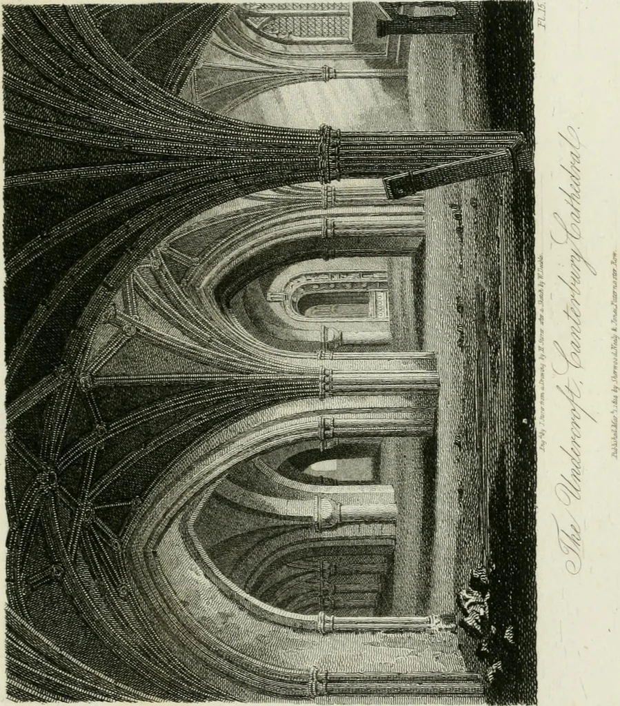 An illustration from History and antiquities of the cathedral churches of Great Britain : illustrated with a series of highly-finished engravings, exhibiting general and particular views, ground plans, and all the architectural features and ornaments in the various styles of building used in our ecclesiastical edifices, 1814, leaf 72