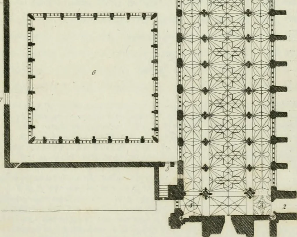 An illustration from History and antiquities of the cathedral churches of Great Britain : illustrated with a series of highly-finished engravings, exhibiting general and particular views, ground plans, and all the architectural features and ornaments in the various styles of building used in our ecclesiastical edifices, 1814, leaf 76