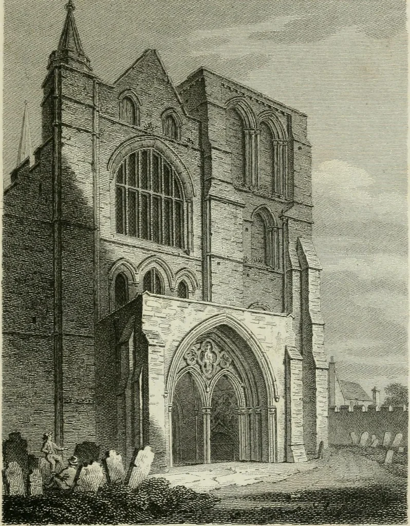 An illustration from History and antiquities of the cathedral churches of Great Britain : illustrated with a series of highly-finished engravings, exhibiting general and particular views, ground plans, and all the architectural features and ornaments in the various styles of building used in our ecclesiastical edifices, 1814, leaf 94