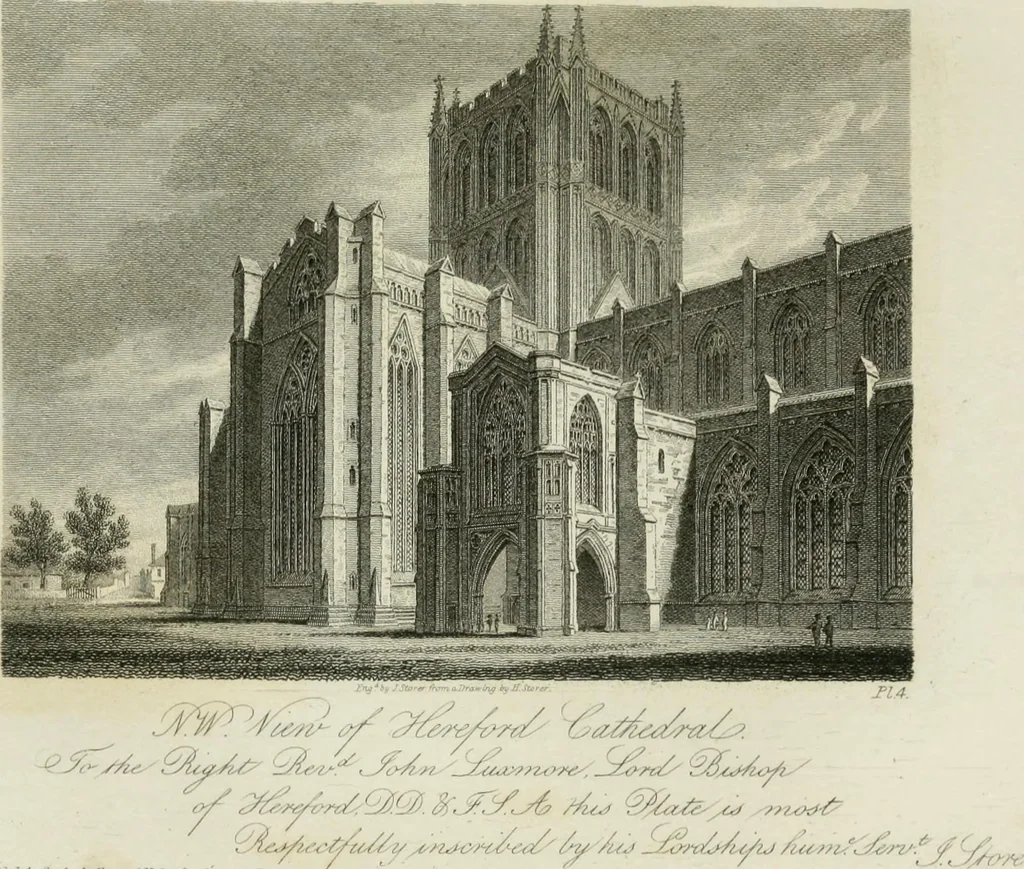 An illustration from History and antiquities of the cathedral churches of Great Britain : illustrated with a series of highly-finished engravings, exhibiting general and particular views, ground plans, and all the architectural features and ornaments in the various styles of building used in our ecclesiastical edifices, 1814, leaf 100