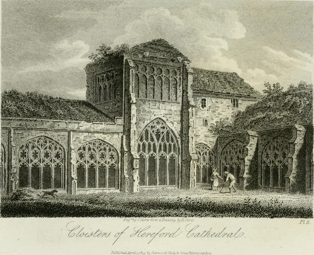 An illustration from History and antiquities of the cathedral churches of Great Britain : illustrated with a series of highly-finished engravings, exhibiting general and particular views, ground plans, and all the architectural features and ornaments in the various styles of building used in our ecclesiastical edifices, 1814, leaf 104