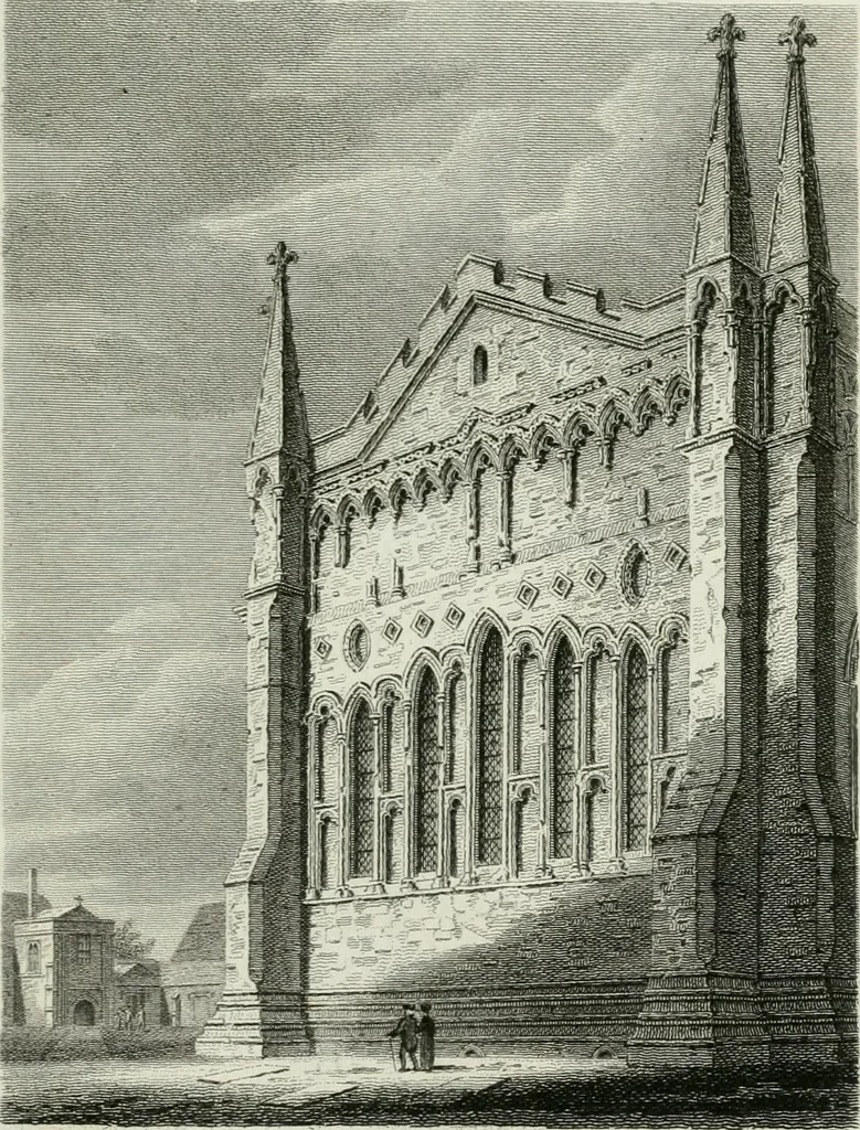 An illustration from History and antiquities of the cathedral churches of Great Britain : illustrated with a series of highly-finished engravings, exhibiting general and particular views, ground plans, and all the architectural features and ornaments in the various styles of building used in our ecclesiastical edifices, 1814, leaf 108