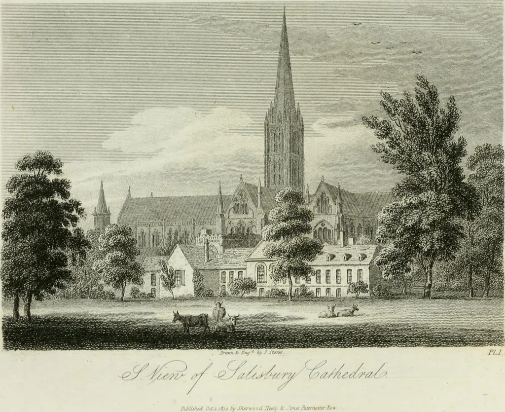 An illustration from History and antiquities of the cathedral churches of Great Britain : illustrated with a series of highly-finished engravings, exhibiting general and particular views, ground plans, and all the architectural features and ornaments in the various styles of building used in our ecclesiastical edifices, 1814, leaf 128