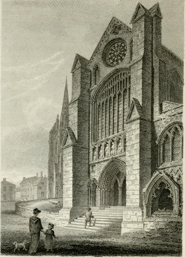 An illustration from History and antiquities of the cathedral churches of Great Britain : illustrated with a series of highly-finished engravings, exhibiting general and particular views, ground plans, and all the architectural features and ornaments in the various styles of building used in our ecclesiastical edifices, 1814, leaf 163