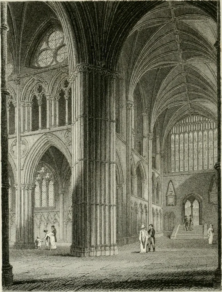 An illustration from History and antiquities of the cathedral churches of Great Britain : illustrated with a series of highly-finished engravings, exhibiting general and particular views, ground plans, and all the architectural features and ornaments in the various styles of building used in our ecclesiastical edifices, 1814, leaf 167