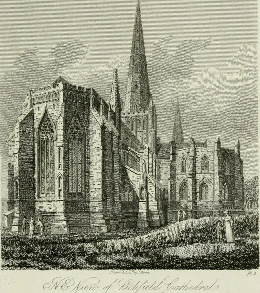 An illustration from History and antiquities of the cathedral churches of Great Britain : illustrated with a series of highly-finished engravings, exhibiting general and particular views, ground plans, and all the architectural features and ornaments in the various styles of building used in our ecclesiastical edifices, 1814, leaf 168